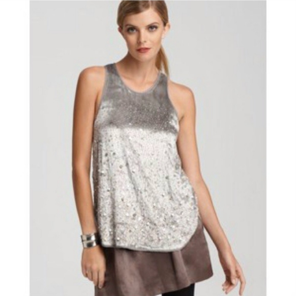 Theory Semra G Enchanter Sequin Blouse in Icy Grey Velvet
